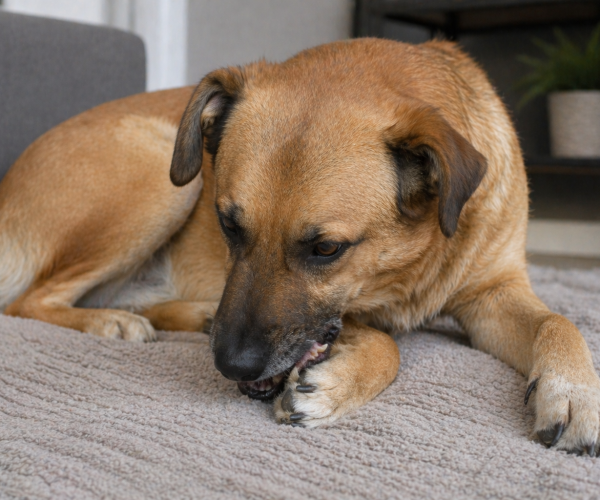 hond bijt aan poten