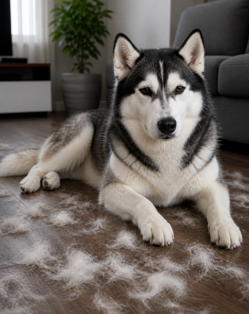hond blijft verharen op de vloer